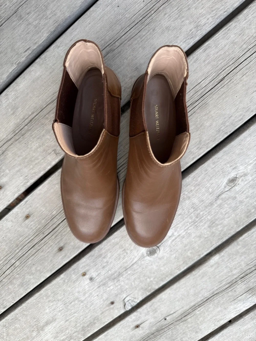 Stuart Weitzman Women’s Brown Leather Chelsea Boots Sz 8B - Picture 3 of 5